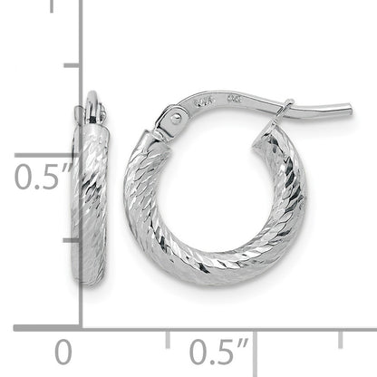 14k White Gold 2.4x14mm Polished Diamond-cut Tube Hoop Earrings