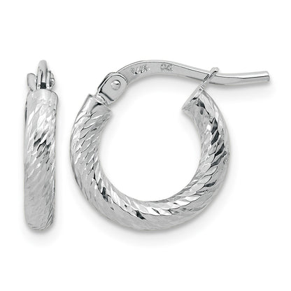 14k White Gold 2.4x14mm Polished Diamond-cut Tube Hoop Earrings