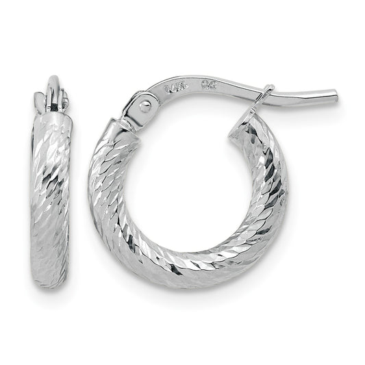 14k White Gold 2.4x14mm Polished Diamond-cut Tube Hoop Earrings