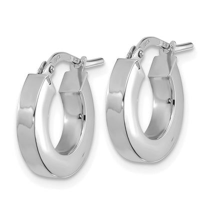 14k White Gold Polished 3x14mm Square Tube Hoop Earrings