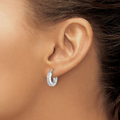 14k White Gold Polished 3x14mm Square Tube Hoop Earrings