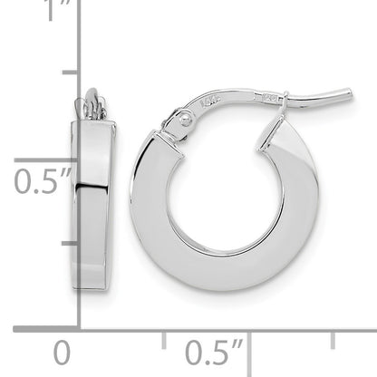 14k White Gold Polished 3x14mm Square Tube Hoop Earrings