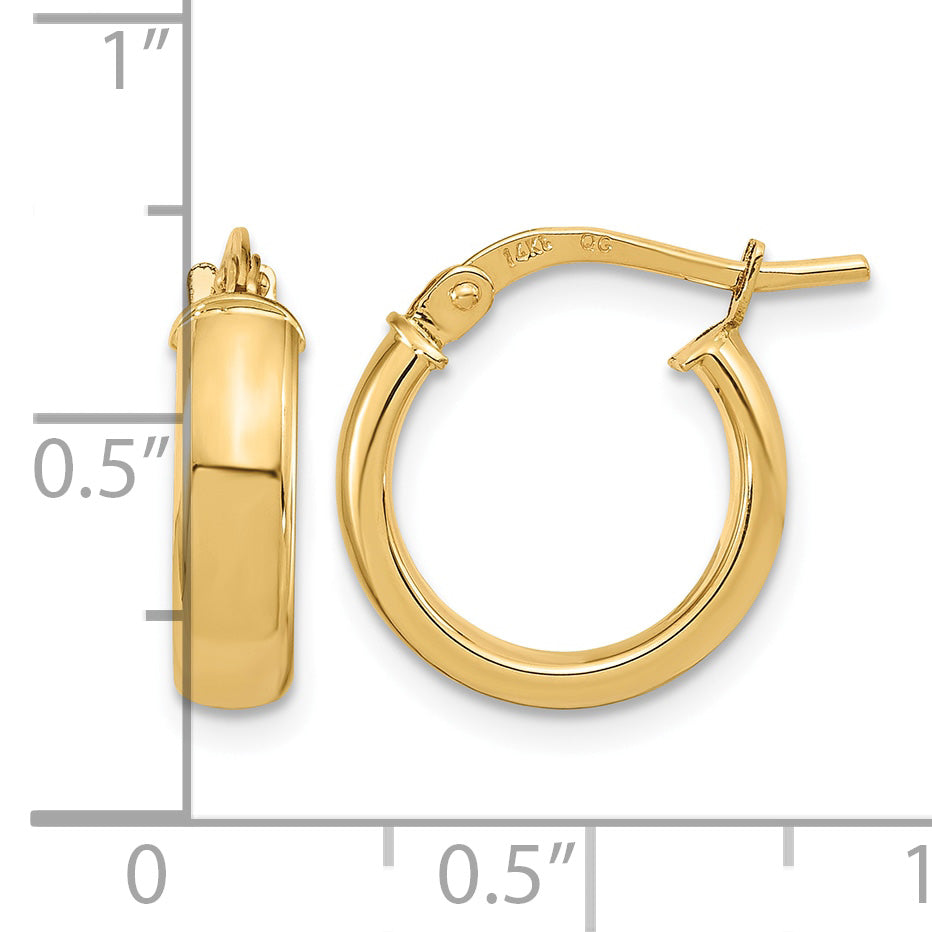 14k 3x14mm Polished Tube Hoop Earrings