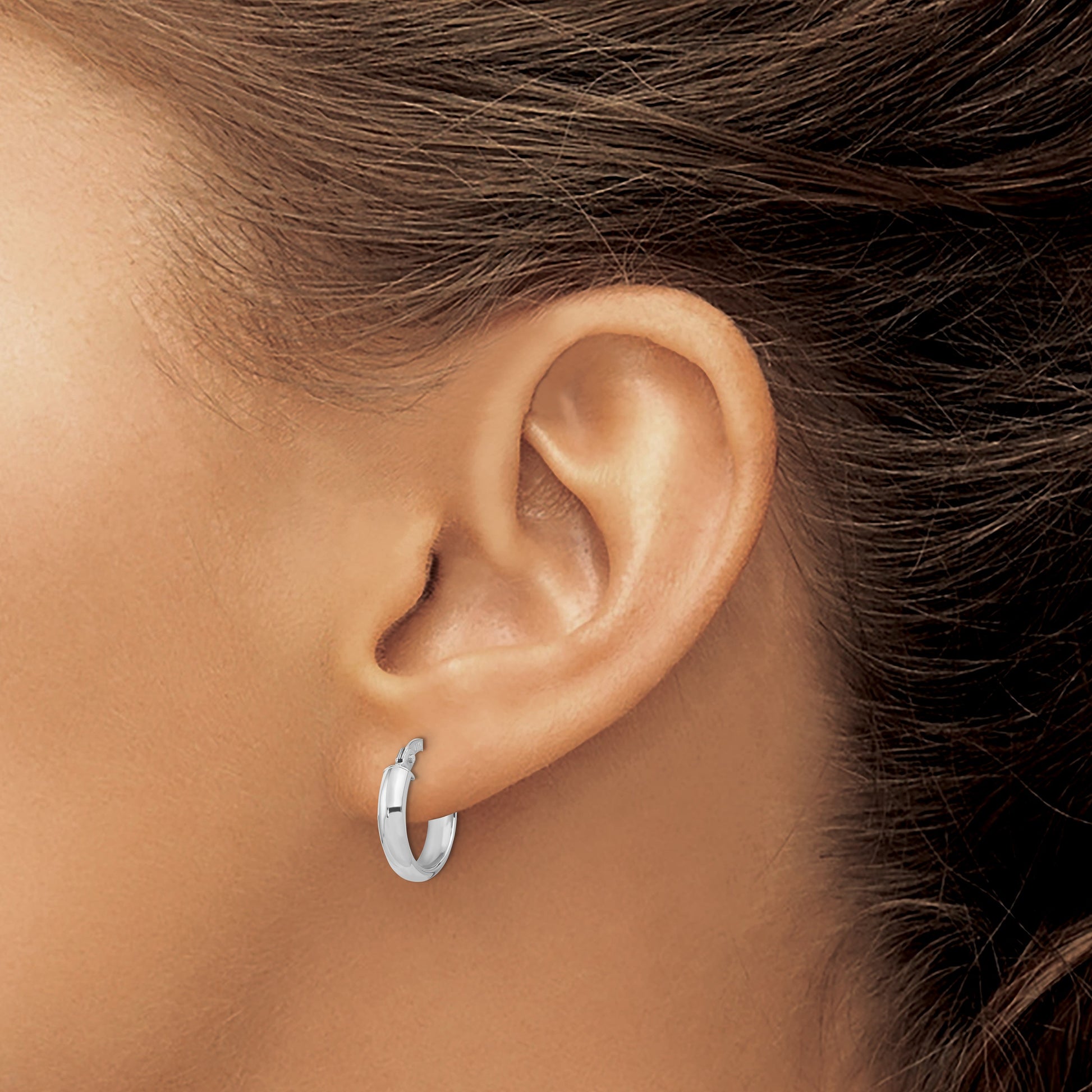 14k White Gold 3x14mm Polished Tube Hoop Earrings