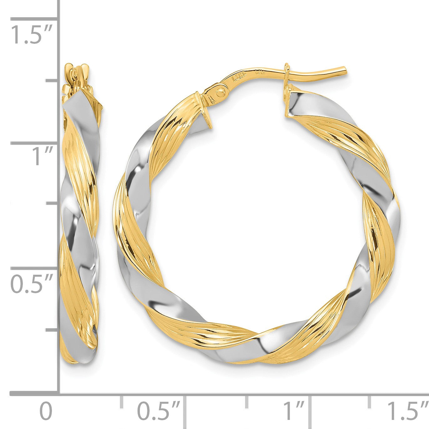 14k w/White Rhodium Polished Twisted Hoop Earrings