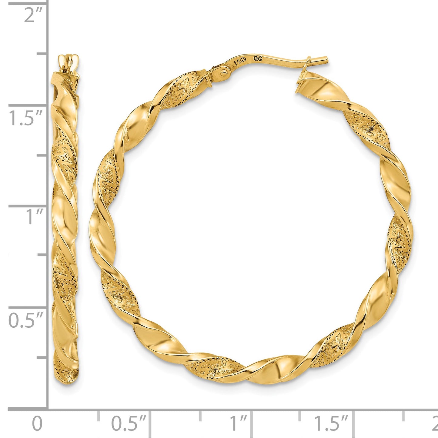 14K Polished and Textured Twisted Hoop Earrings