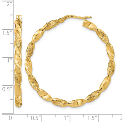 14K Polished and Textured Twisted Hoop Earrings