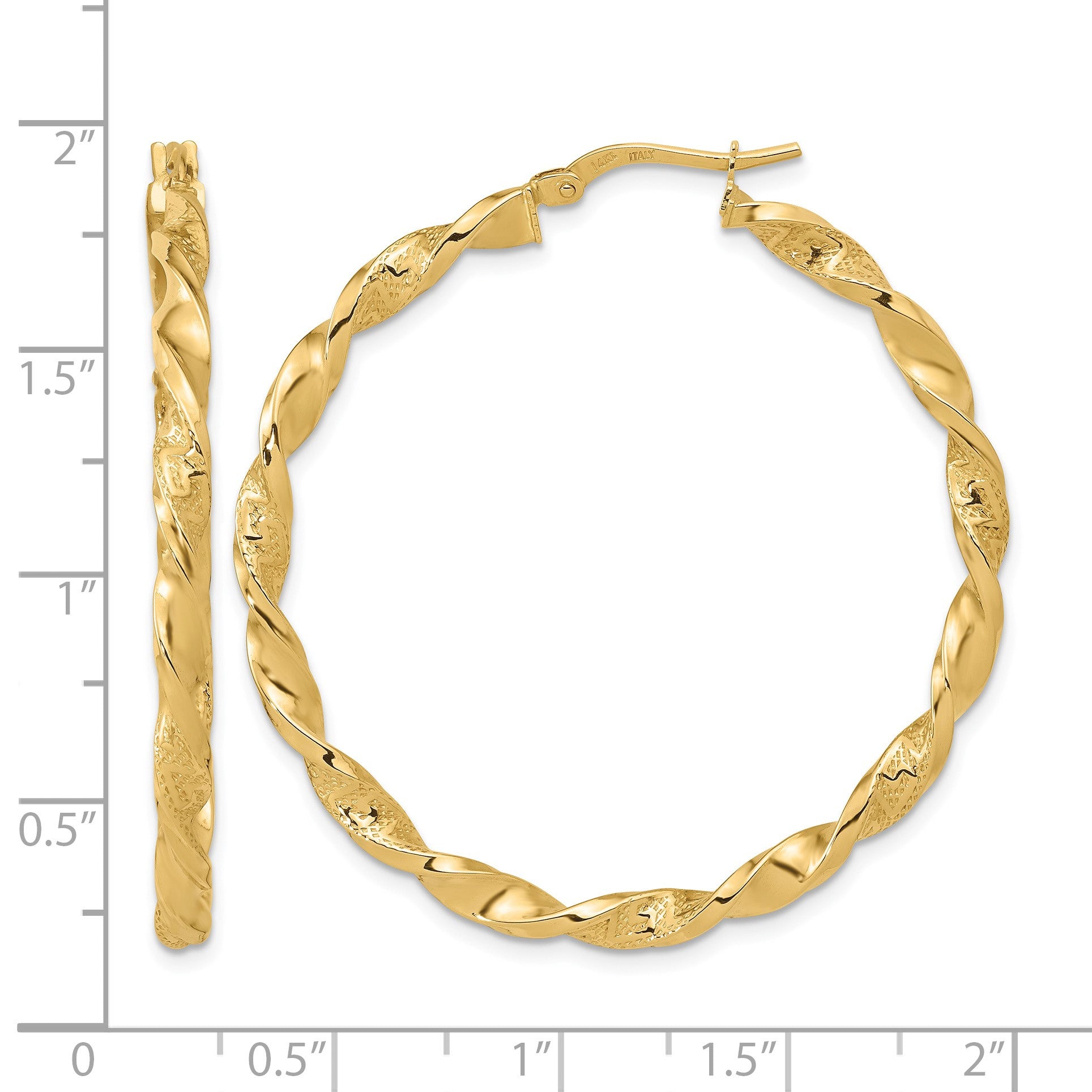 14K Polished and Textured Twisted Hoop Earrings