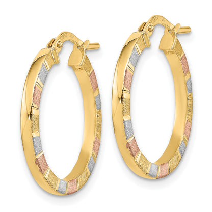 14k with White and Rose Rhodium 2x20mm Polished and Satin Tube Hoop Earrings