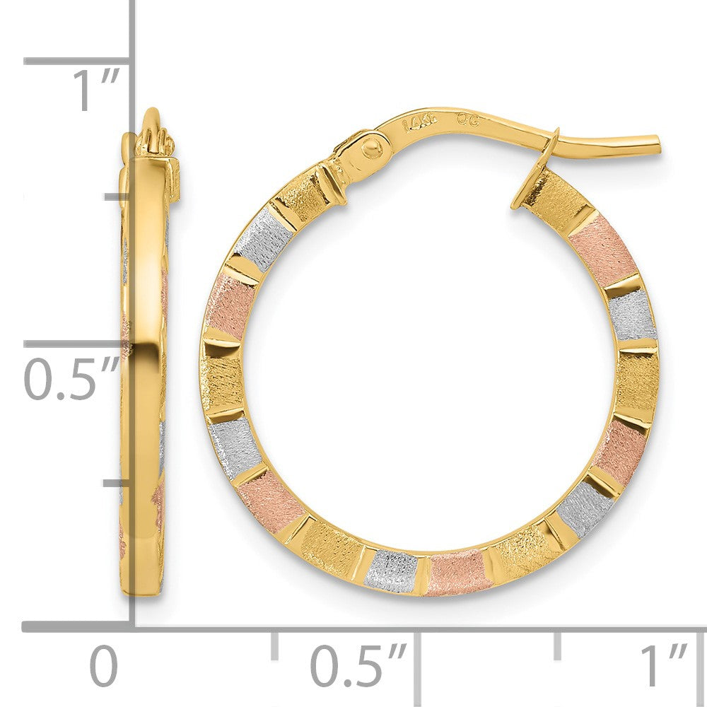 14k with White and Rose Rhodium 2x20mm Polished and Satin Tube Hoop Earrings