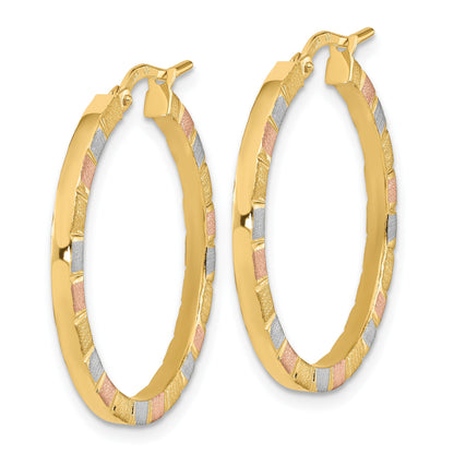 14k with White and Rose Rhodium 2x26mm Polished and Satin Tube Hoop Earrings