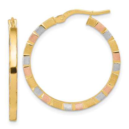 14k with White and Rose Rhodium 2x26mm Polished and Satin Tube Hoop Earrings
