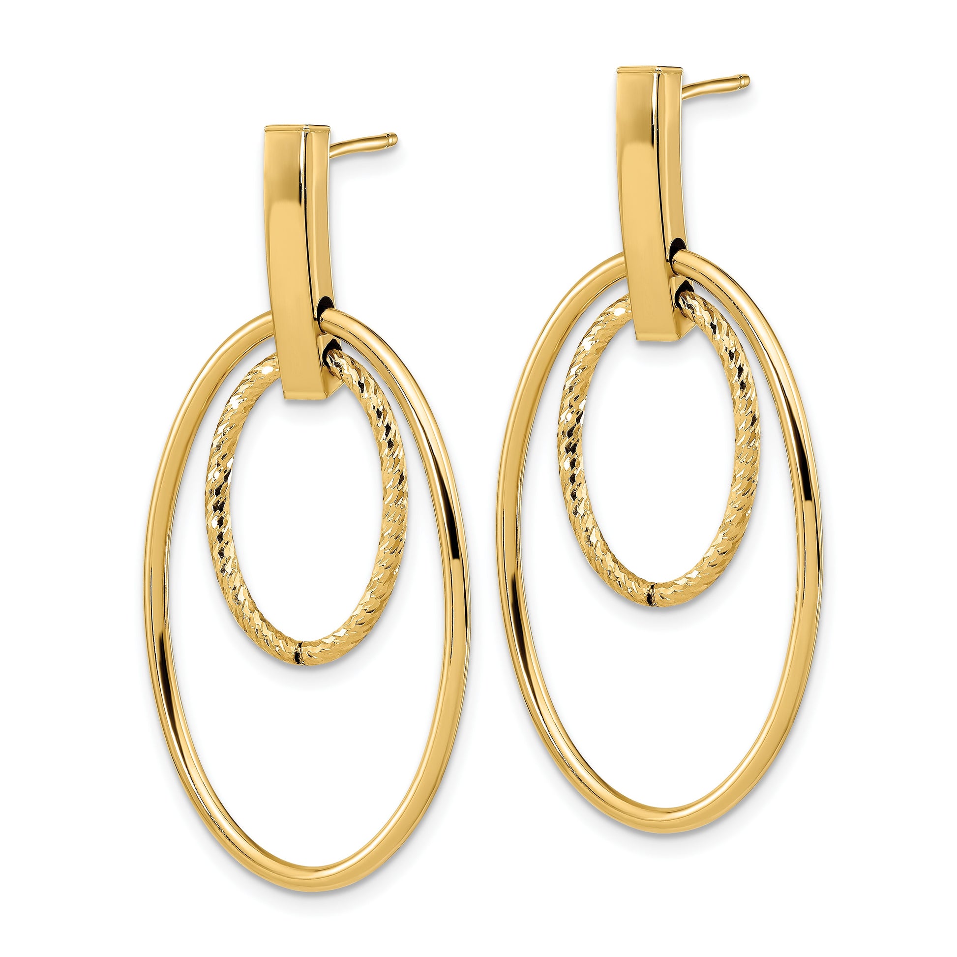 14k Polished Diamond-cut Oval Dangle Post Earrings