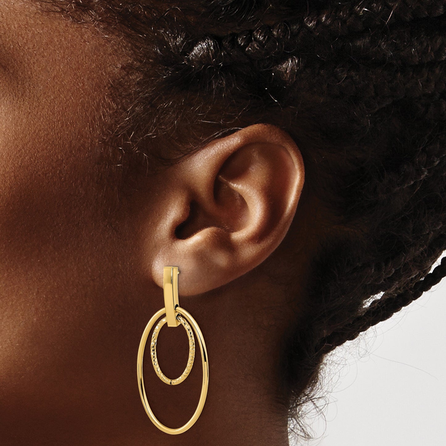 14k Polished Diamond-cut Oval Dangle Post Earrings