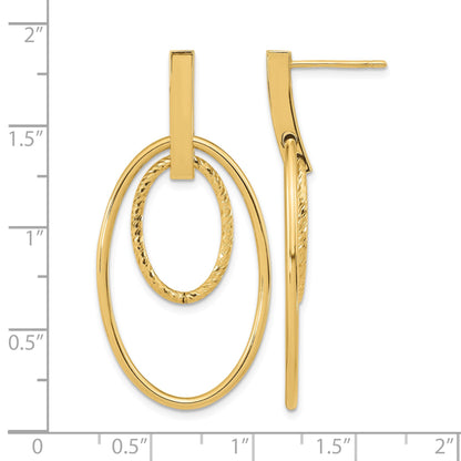 14k Polished Diamond-cut Oval Dangle Post Earrings