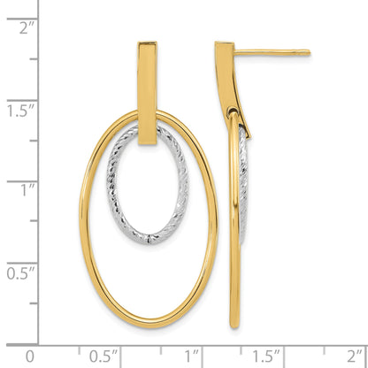14k Two-tone Polished Diamond-cut Oval Dangle Post Earrings