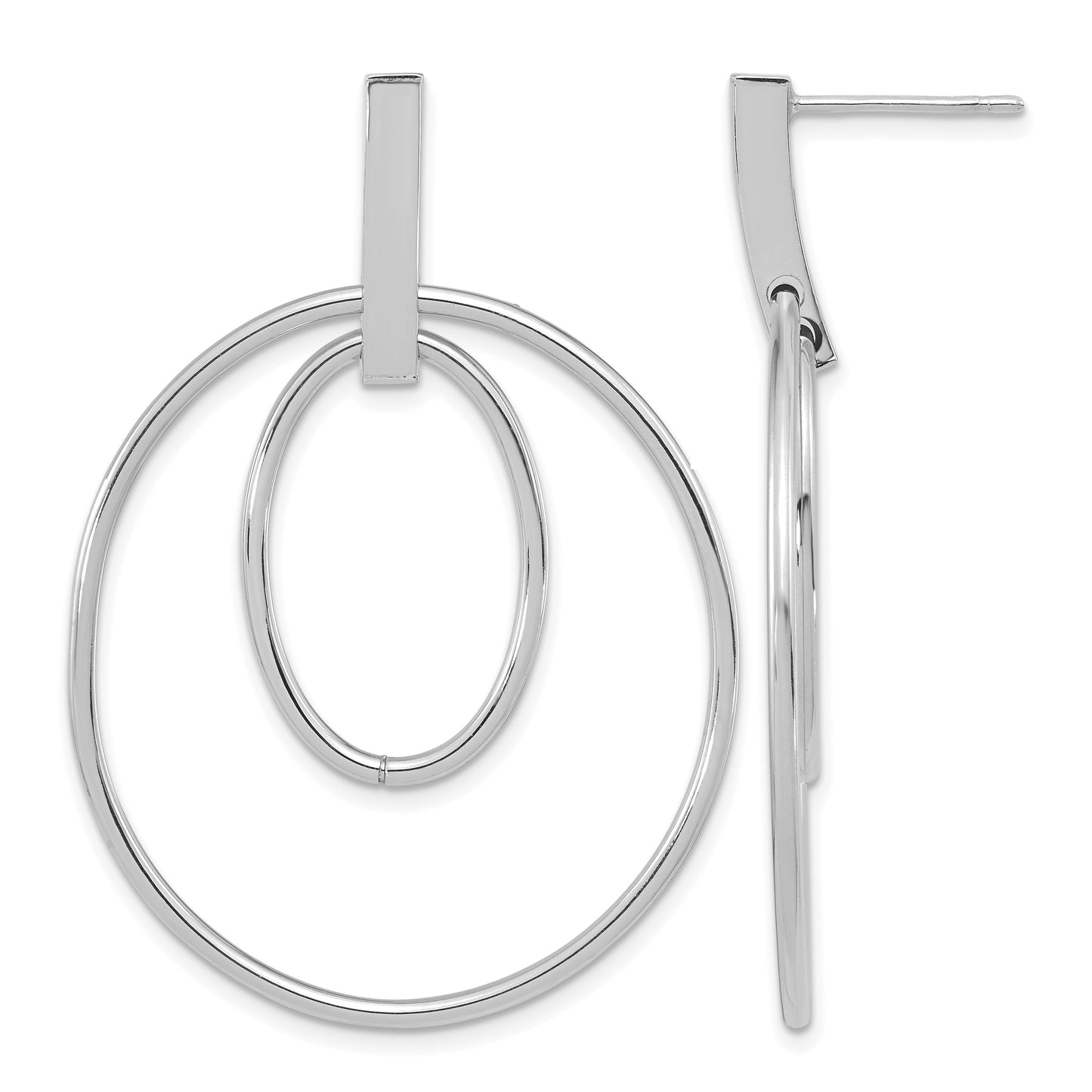 14k White Gold Polished Ovals Dangle Post Earrings