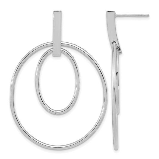 14k White Gold Polished Ovals Dangle Post Earrings