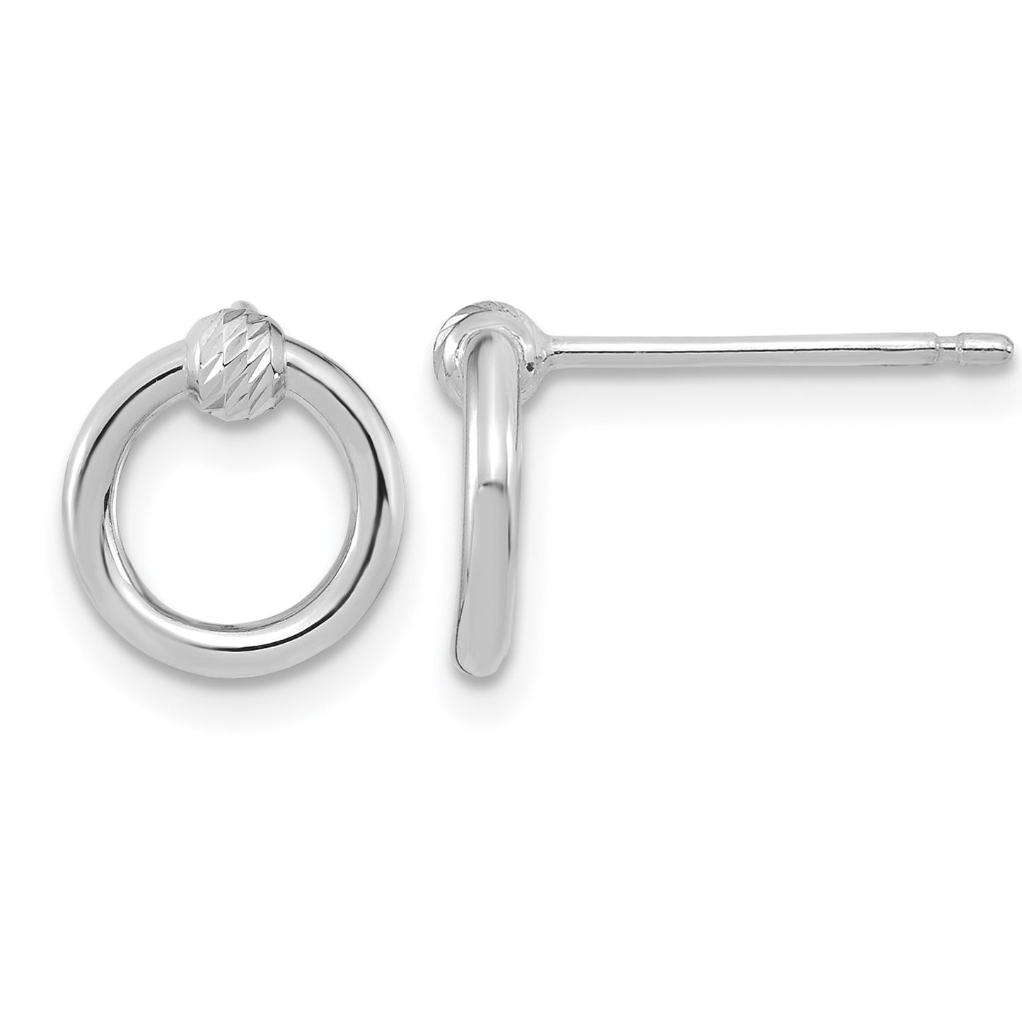 14k White Gold Polished D/C Circle Post Earrings