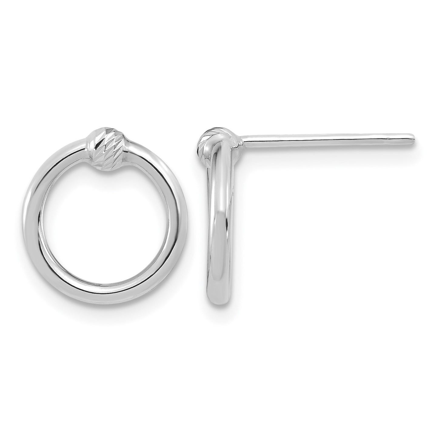 14k White Gold Polished & D/C Circle Post Earrings