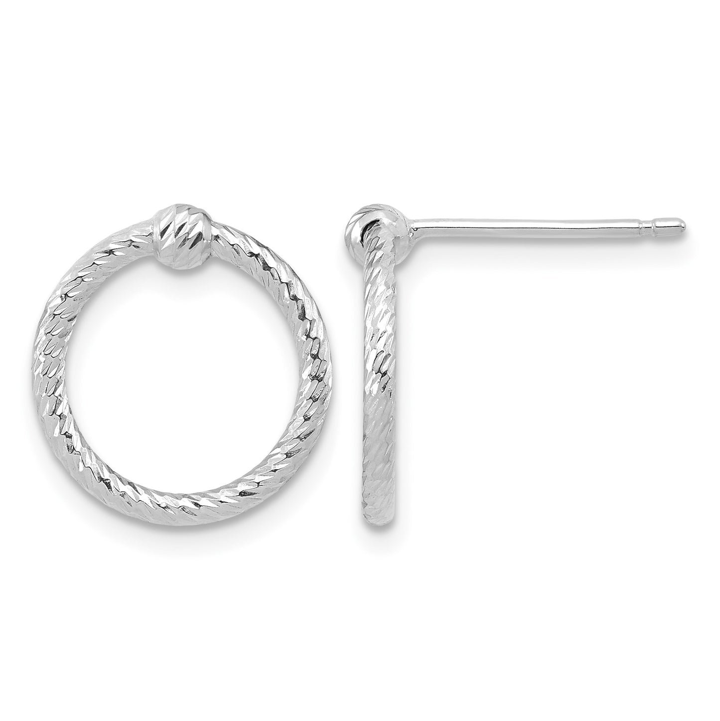 14k White Gold Polished & D/C Twisted Circle Post Earrings