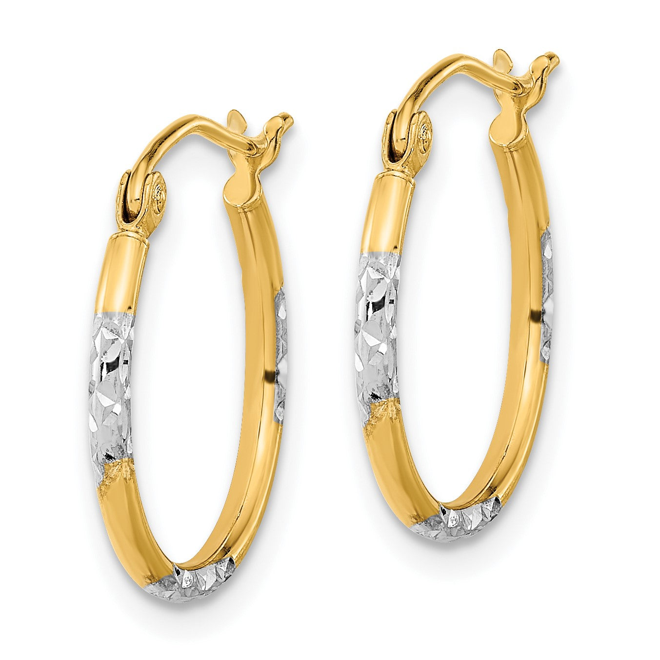 14k and White Rhodium 1.5x16mm Diamond-cut Tube Hoop Earrings
