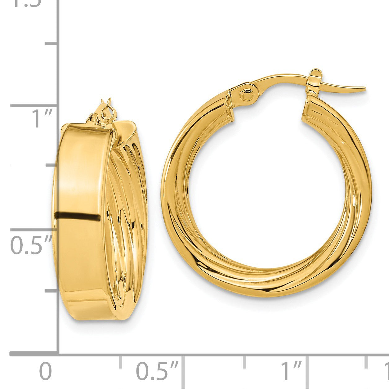 14K 5.5x22mm Polished and Textured Inside Tube Hoop Earrings