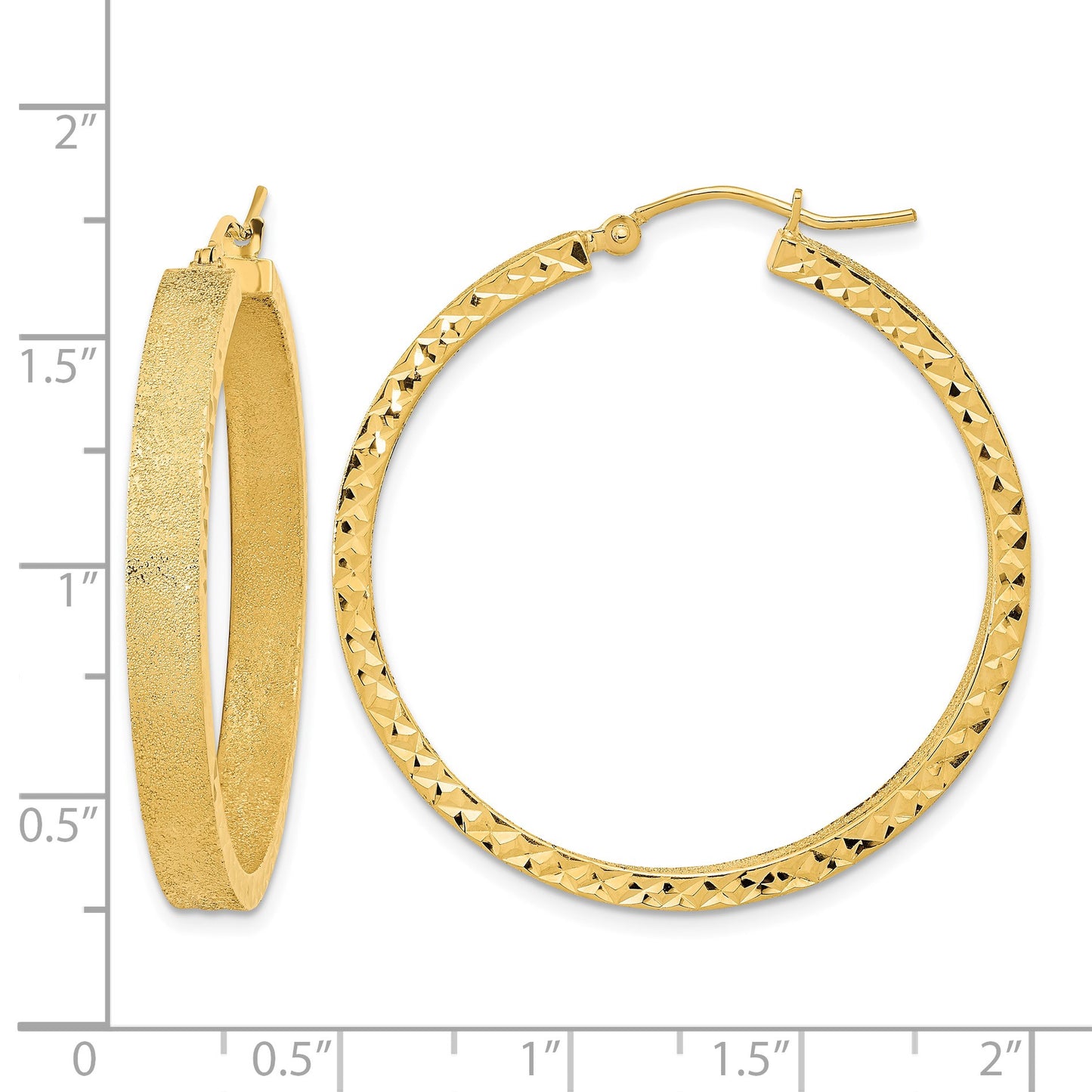 14K 4x35mm Satin with Diamond-cut Edge Tube Hoop Earrings