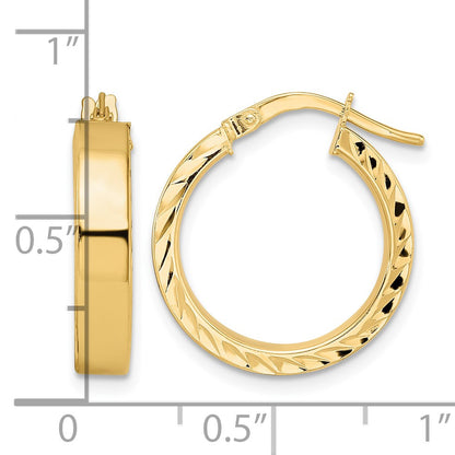 14K 4x18mm Polished with Diamond-Cut Edge Tube Hoop Earrings