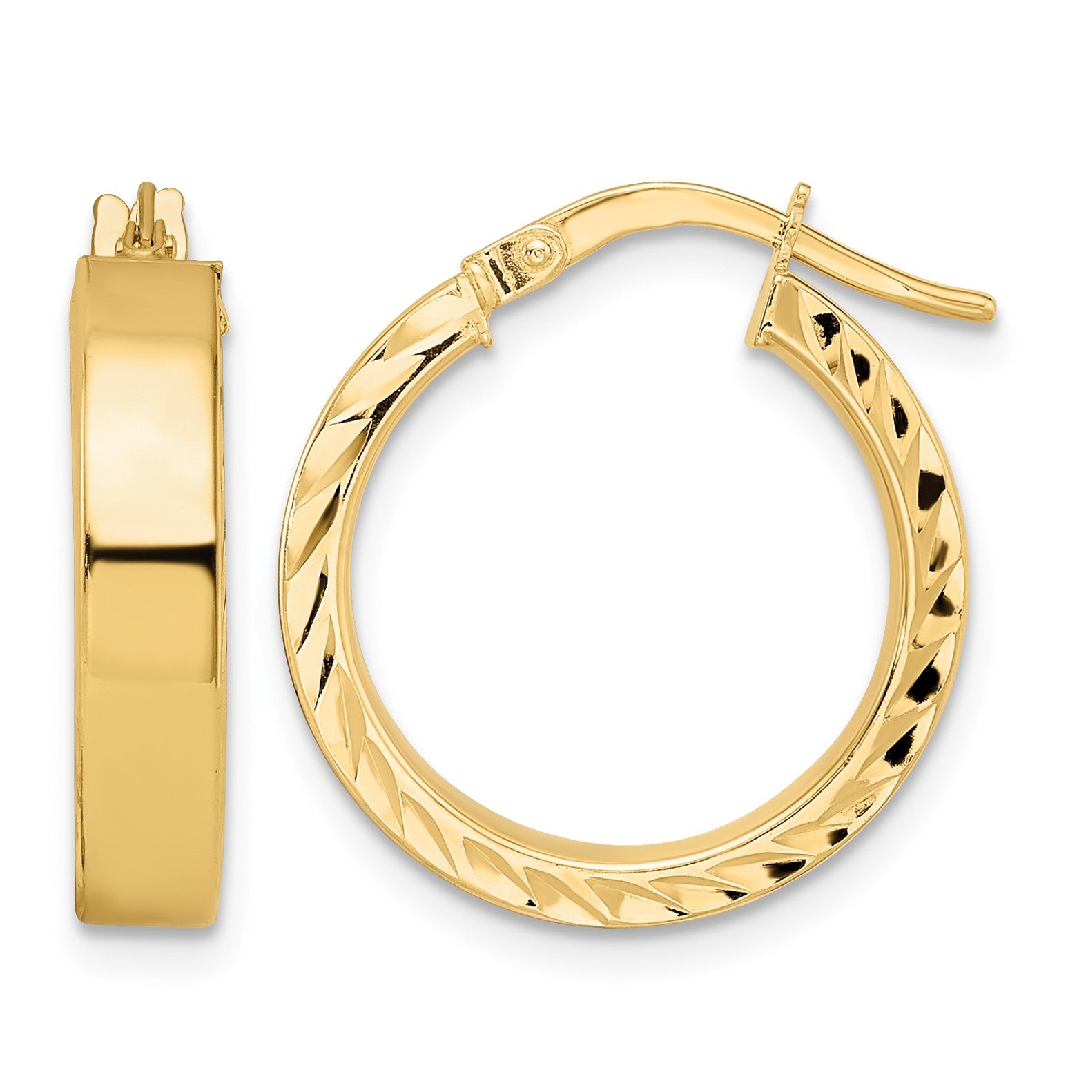 14K 4x18mm Polished with Diamond-Cut Edge Tube Hoop Earrings