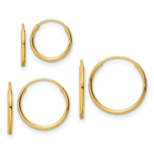 14k Polished Endless Hoop 3 Piece Set