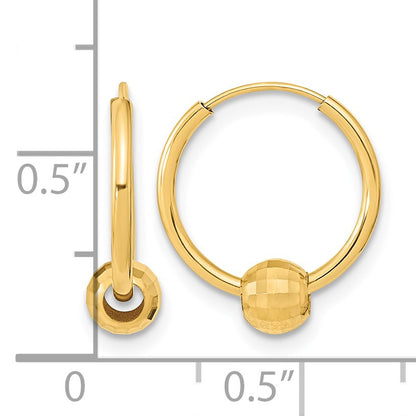 14K Polished with Diamond Cut Ball Hoop Earrings