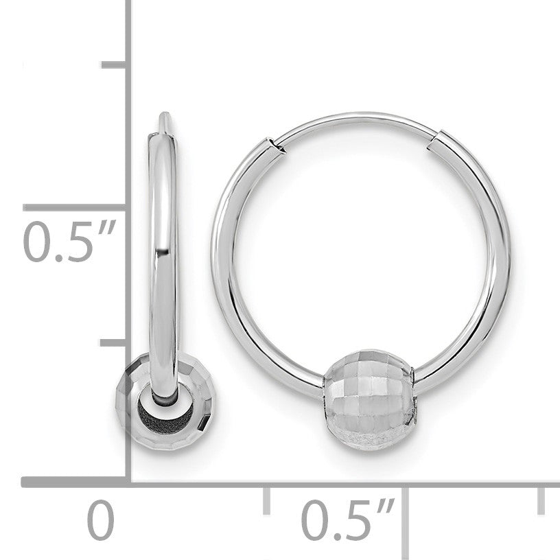 14K White Gold Polished Hoop with a Diamond Cut Ball Earrings