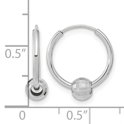 14K White Gold Polished Hoop with a Diamond Cut Ball Earrings