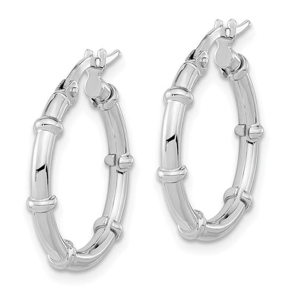 14K White Polished Fancy Hoop Earrings