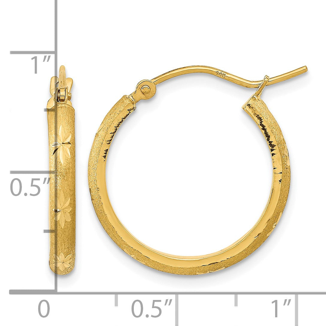 14K Polished and Satin Diamond-cut Hoop Earrings