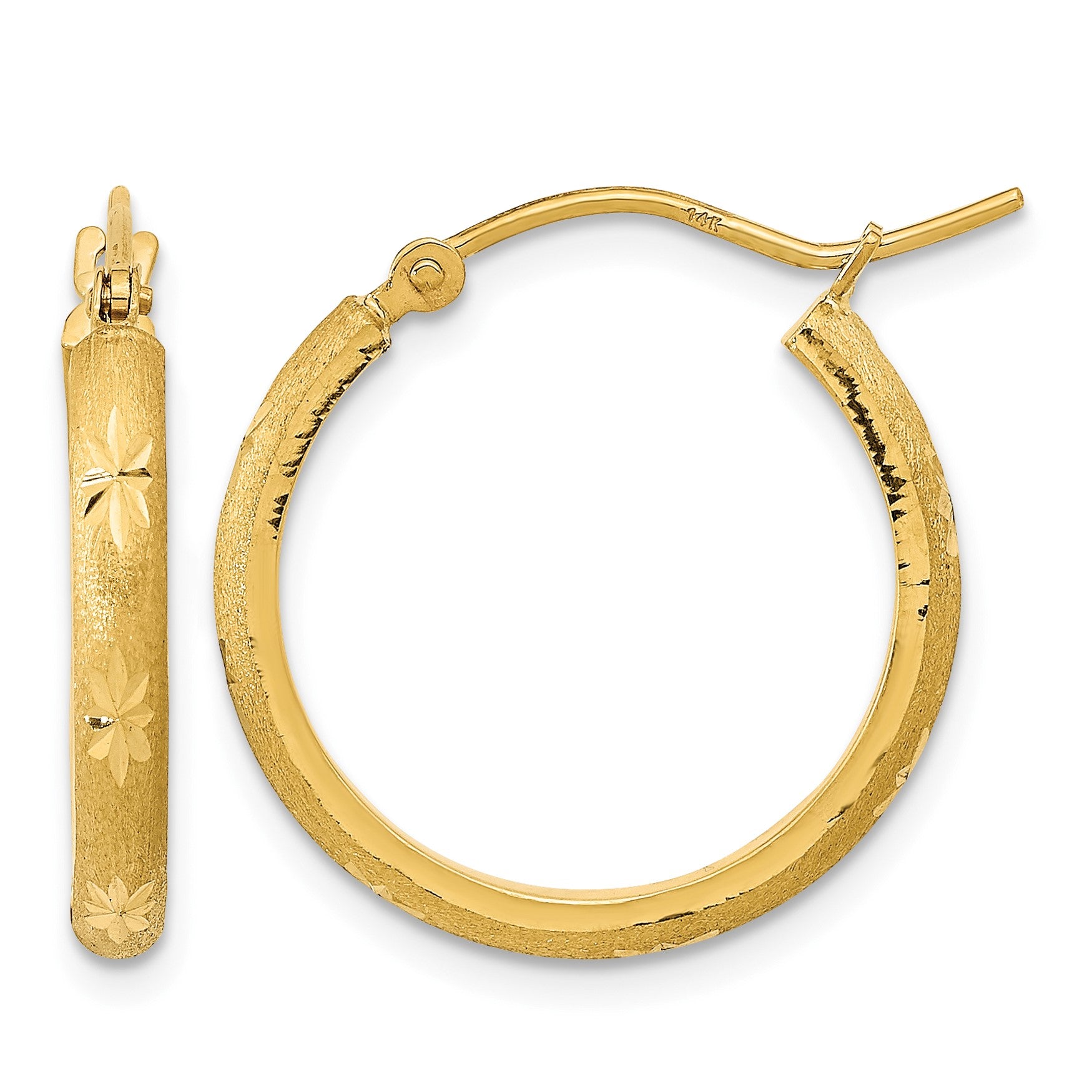 14K Polished and Satin Diamond-cut Hoop Earrings