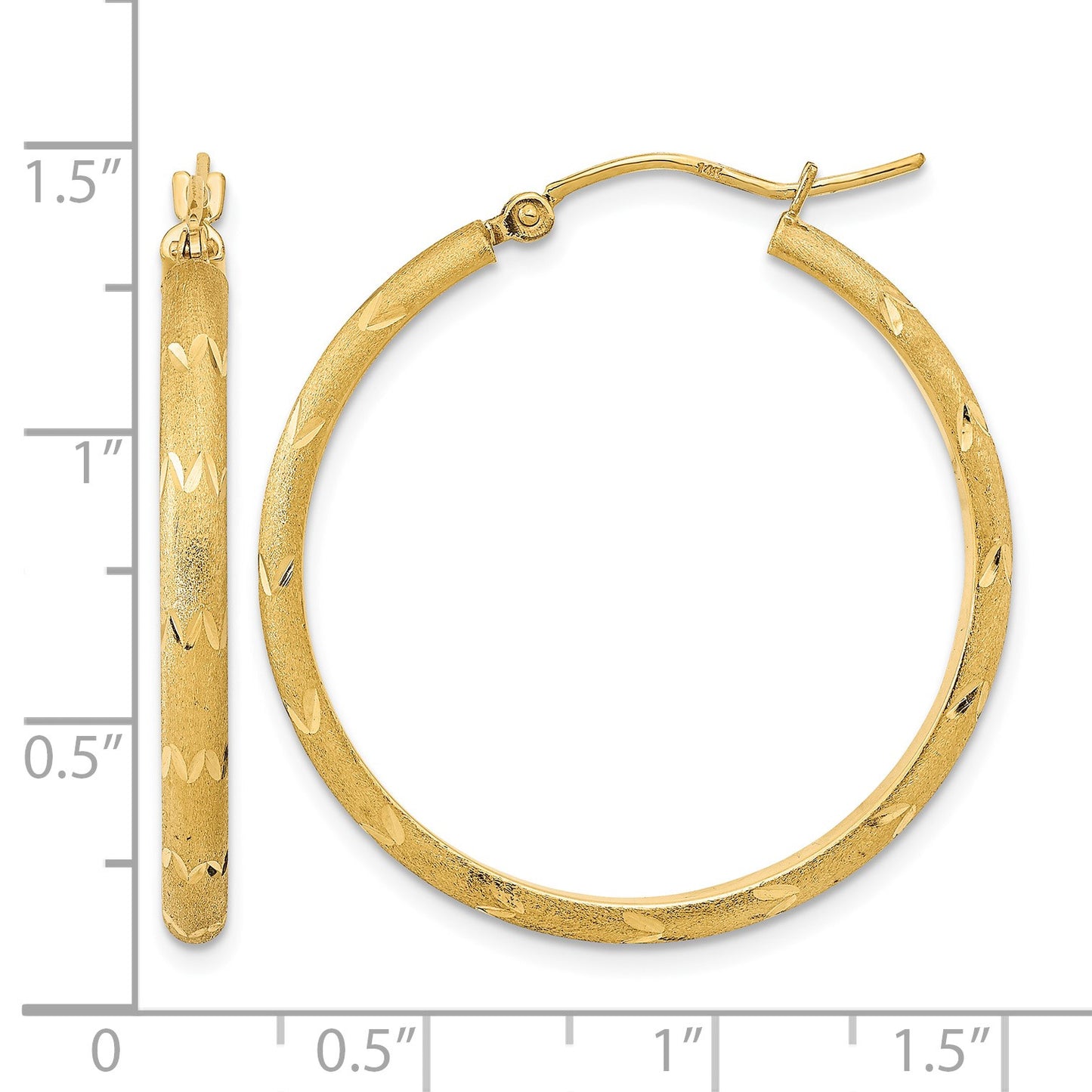 14K Polished and Satin Diamond-cut Hoop Earrings