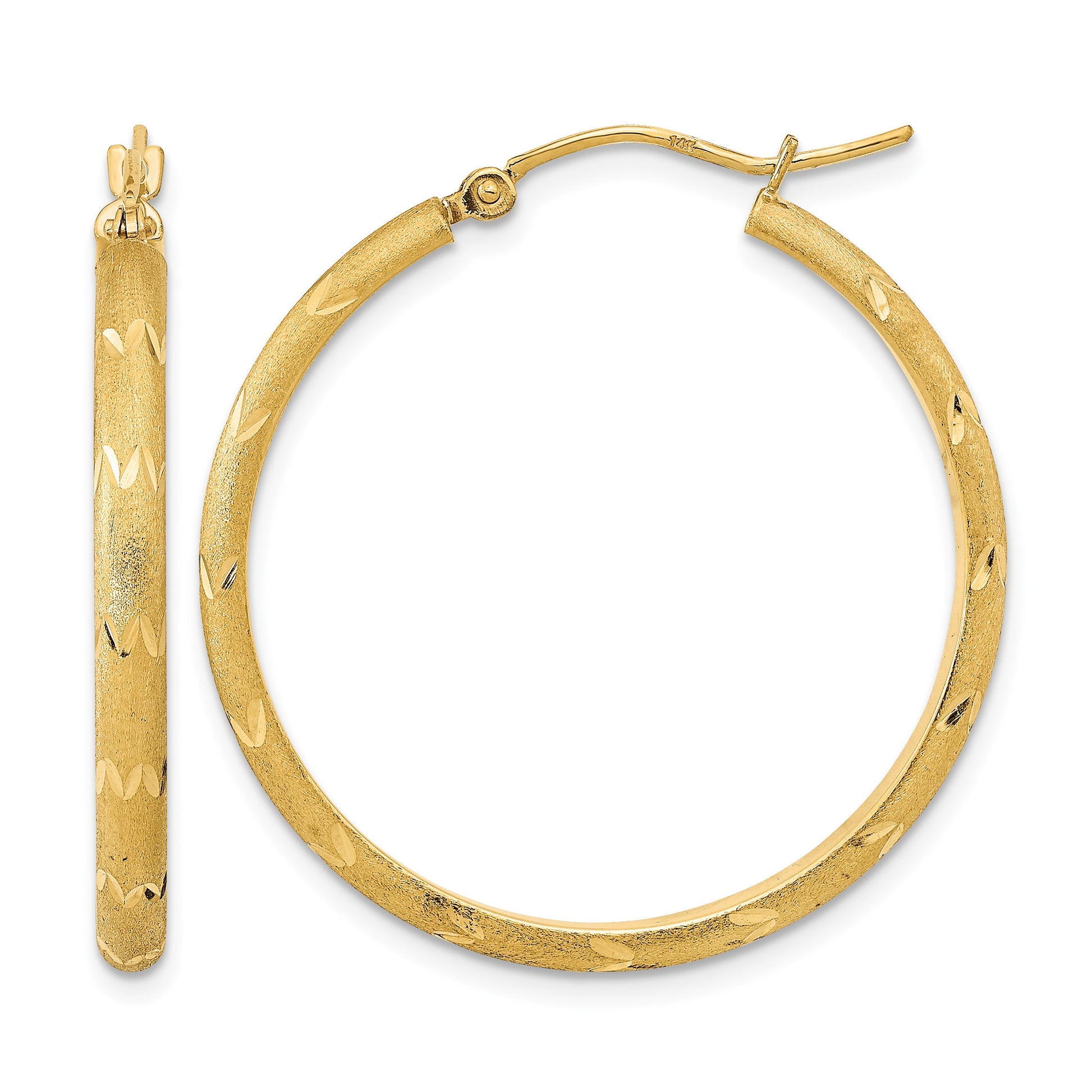 14K Polished and Satin Diamond-cut Hoop Earrings