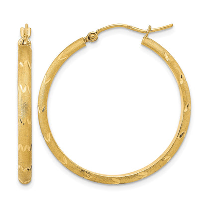 14K Polished and Satin Diamond-cut Hoop Earrings