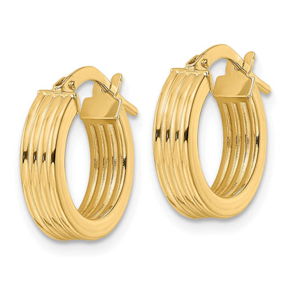 14K Polished Textured  Hoop Earrings