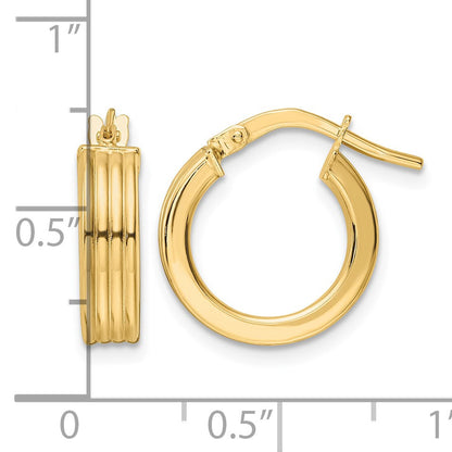 14K Polished Textured  Hoop Earrings