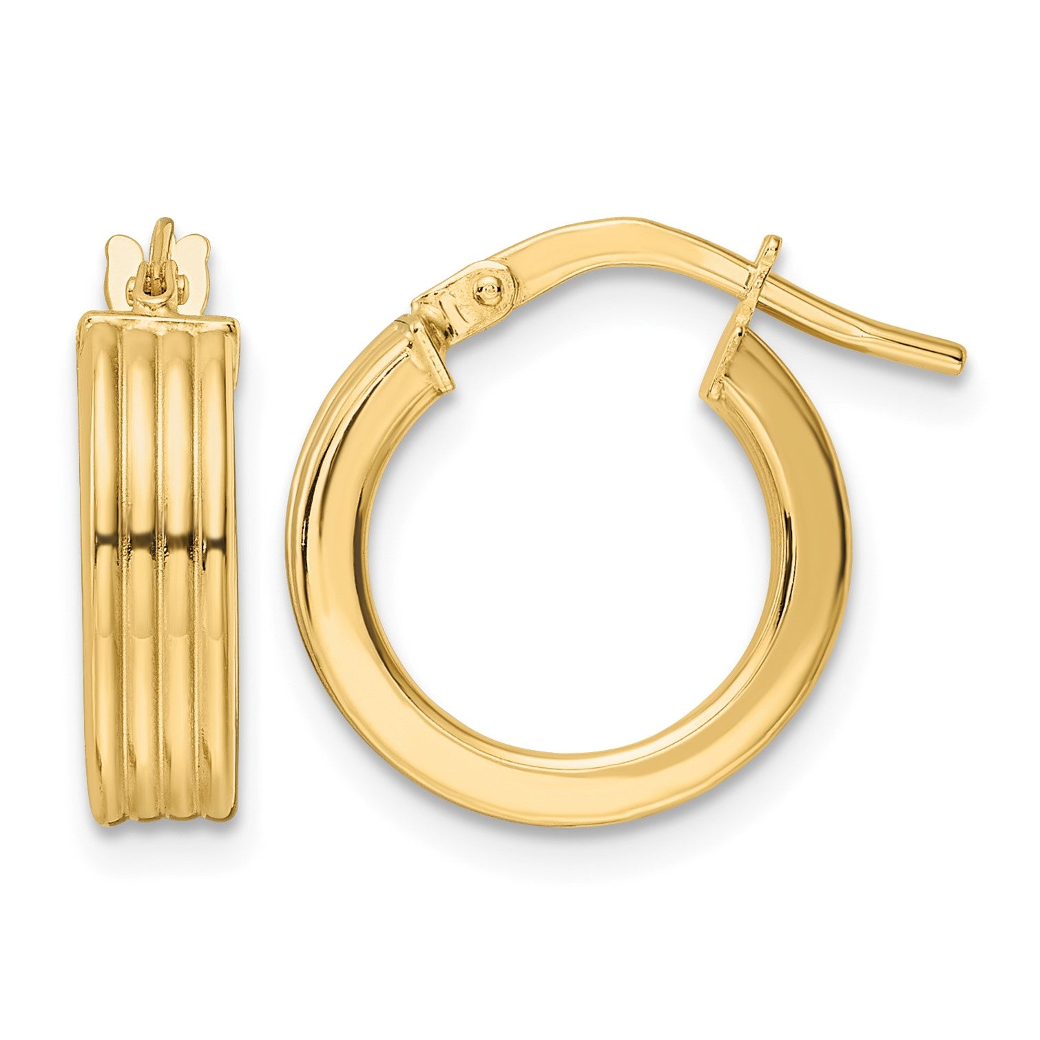 14K Polished Textured  Hoop Earrings