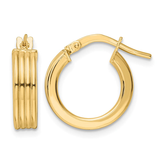 14K Polished Textured  Hoop Earrings