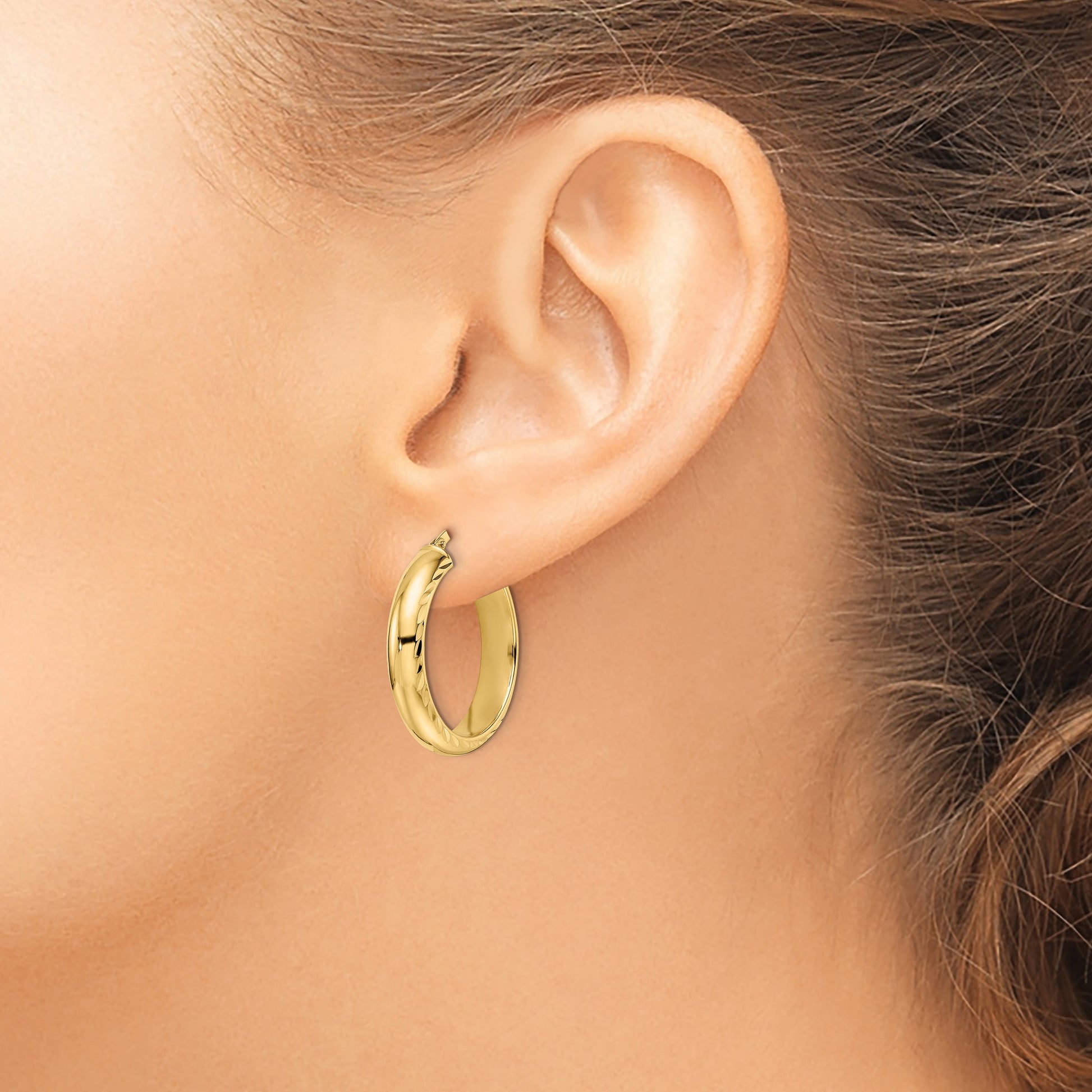 14K Polished & D/C Hoop Earrings