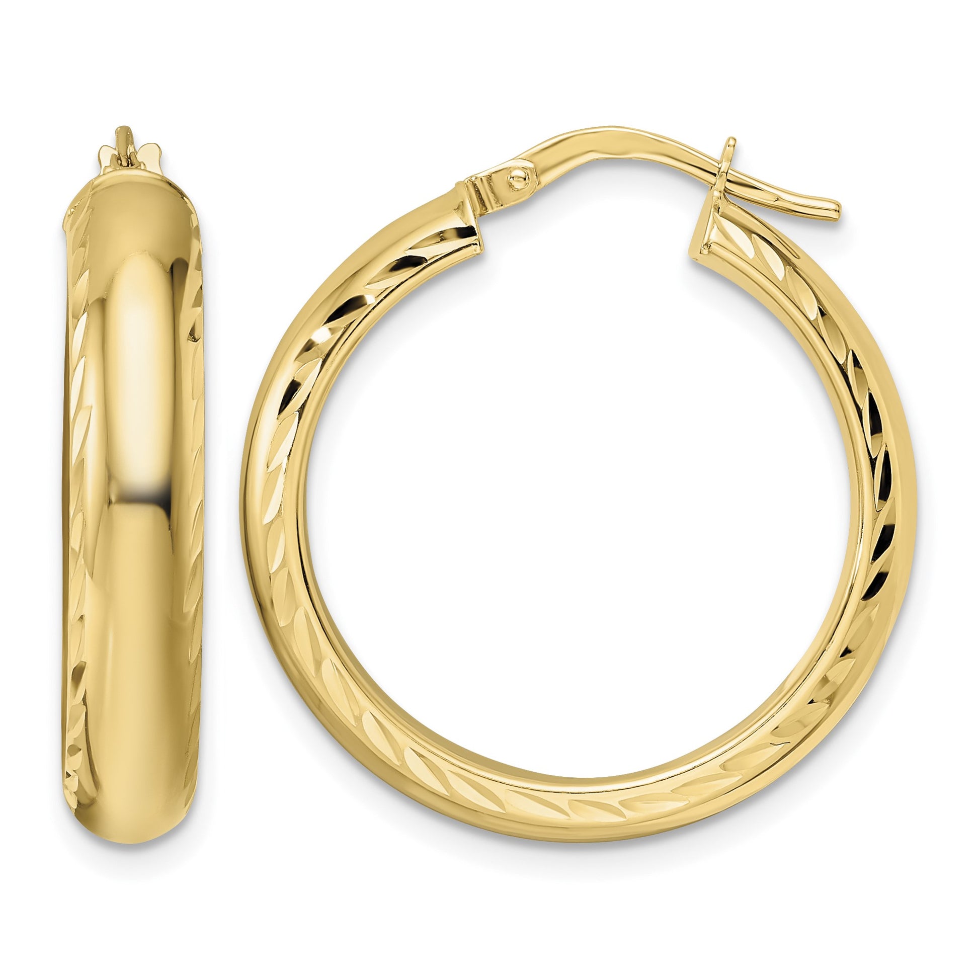 14K Polished & D/C Hoop Earrings