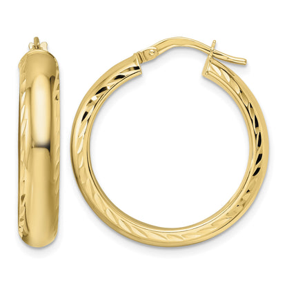 14K Polished & D/C Hoop Earrings