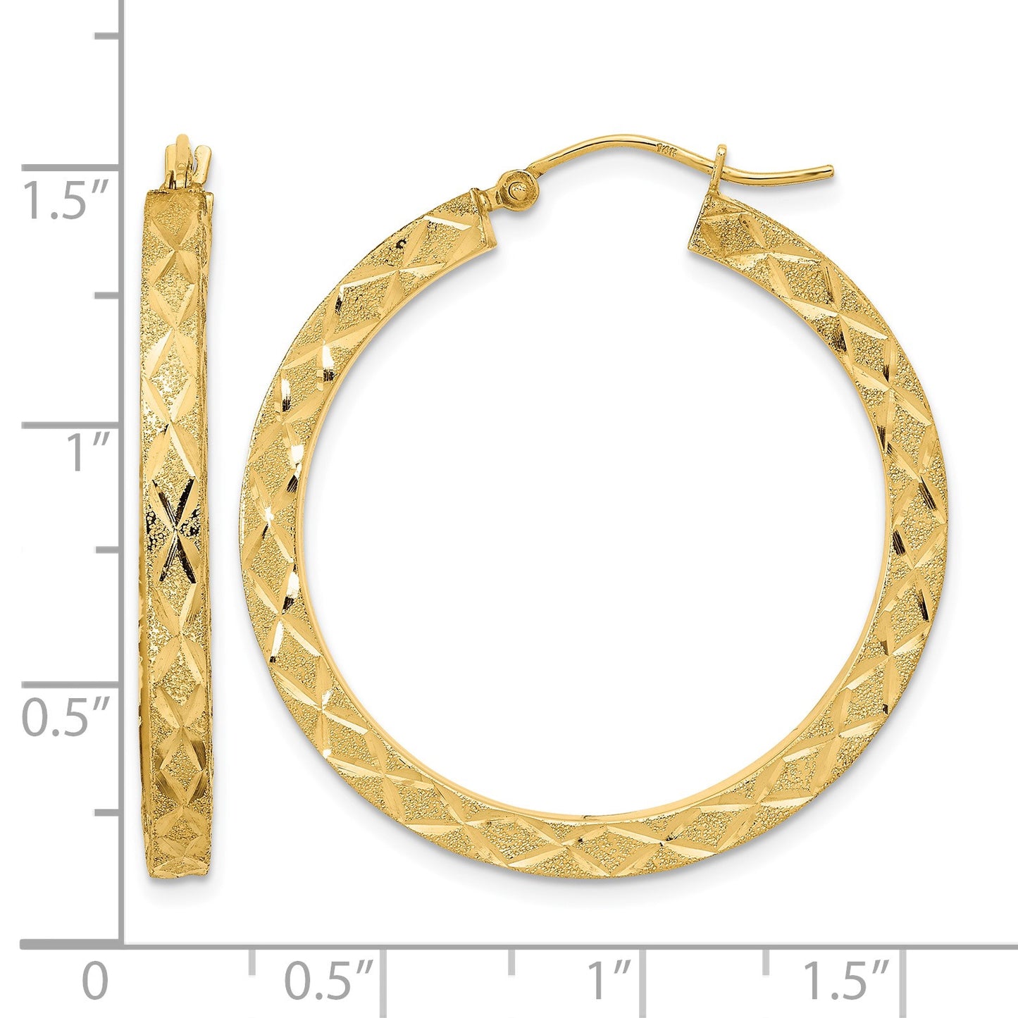 14K Satin Diamond-cut Hoop Earrings