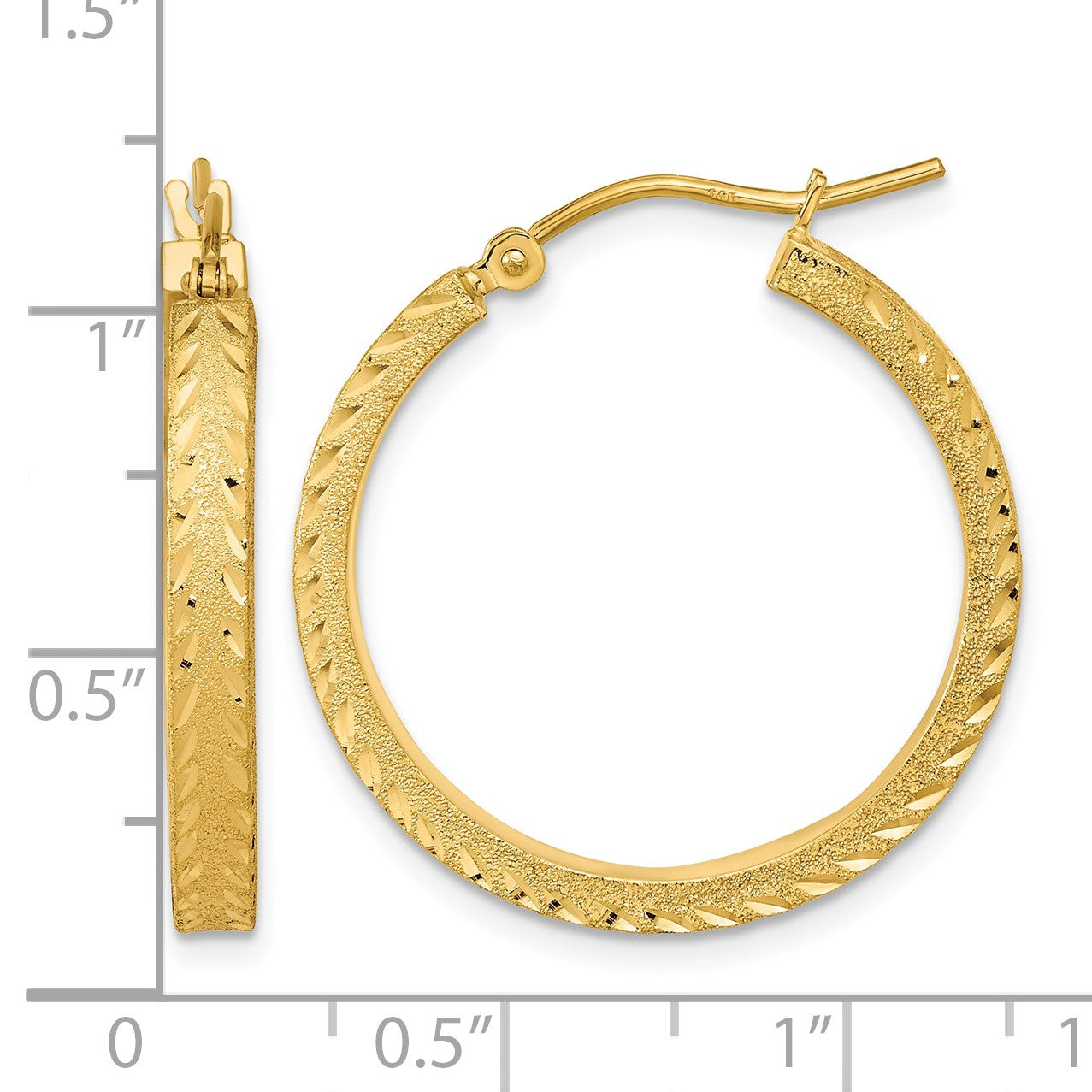 14K 3x26mm Polished Satin Diamond-cut Fancy Hoop Earrings