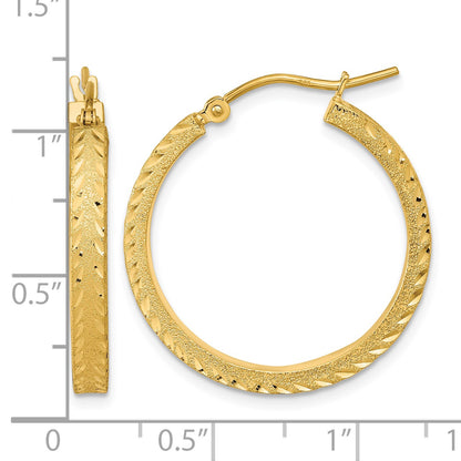 14K 3x26mm Polished Satin Diamond-cut Fancy Hoop Earrings